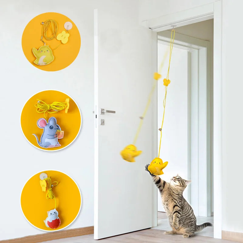 Katzenspielzeug mit Türhänger – Interaktives Feder- & Plüschspiel für verspielte Stubentiger