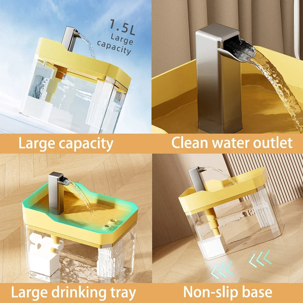 Katzenbrunnen mit Filter – Transparenter USB-Wasserspender (1,5 l) mit leiser Pumpe