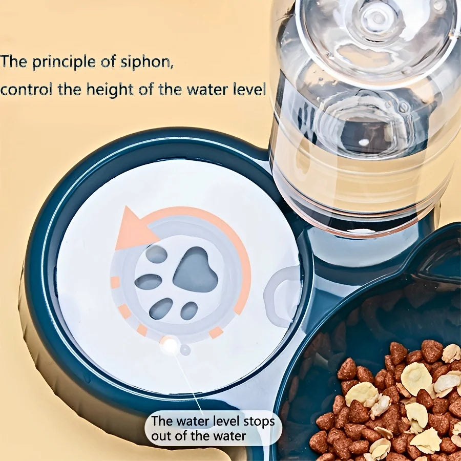 3-in-1 Katzennapf mit Wasserflasche – Neigbares Design für Nackenschutz & automatische Wasserversorgung