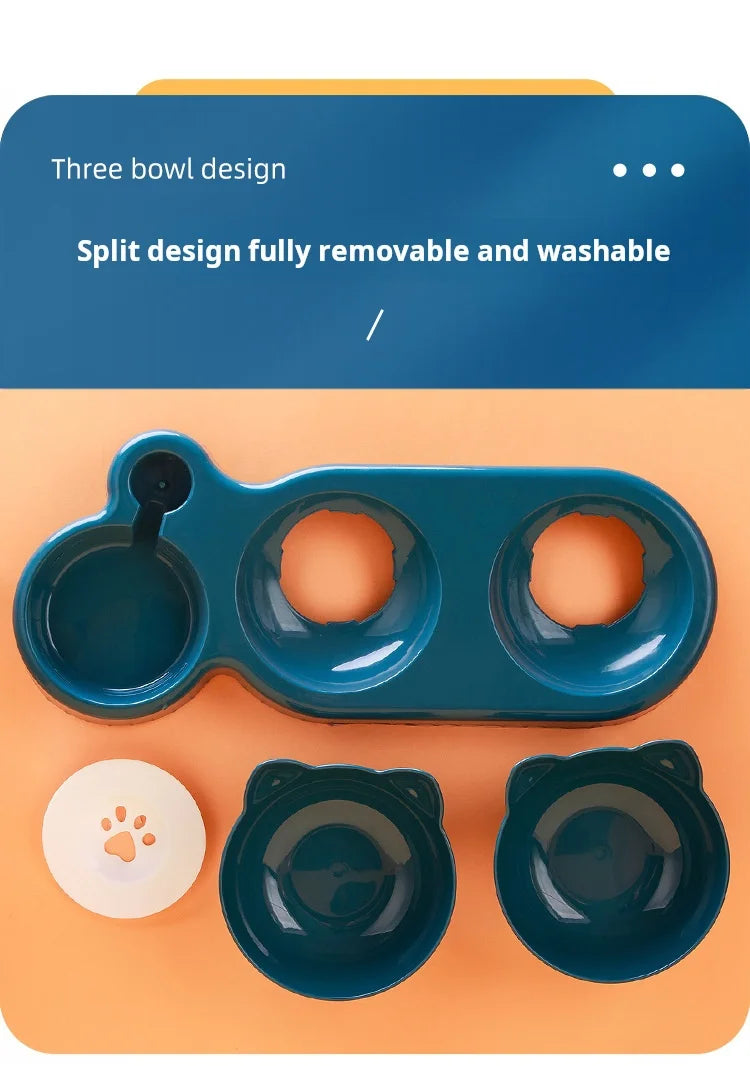 3-in-1 Katzennapf mit Wasserflasche – Neigbares Design für Nackenschutz & automatische Wasserversorgung