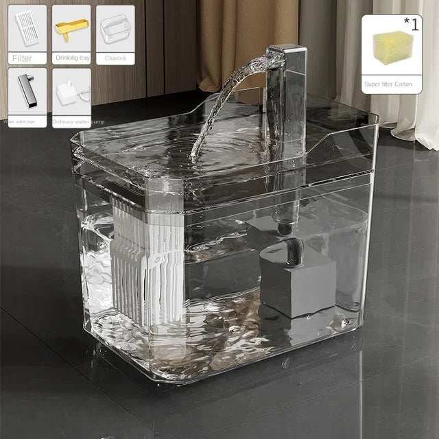 Katzenbrunnen mit Filter – Transparenter USB-Wasserspender (1,5 l) mit leiser Pumpe