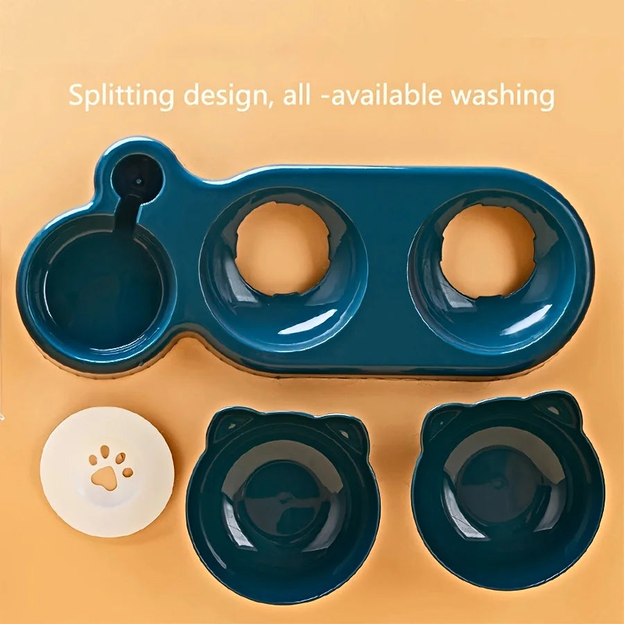 3-in-1 Katzennapf mit Wasserflasche – Neigbares Design für Nackenschutz & automatische Wasserversorgung