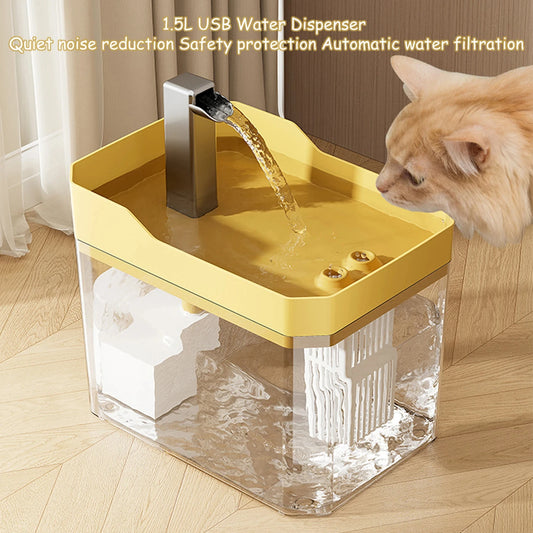 Katzenbrunnen mit Filter – Transparenter USB-Wasserspender (1,5 l) mit leiser Pumpe