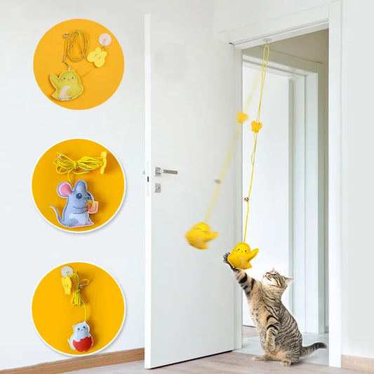 Katzenspielzeug mit Türhänger – Interaktives Feder- & Plüschspiel für verspielte Stubentiger