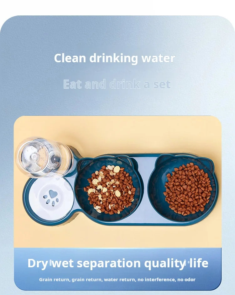 3-in-1 Katzennapf mit Wasserflasche – Neigbares Design für Nackenschutz & automatische Wasserversorgung