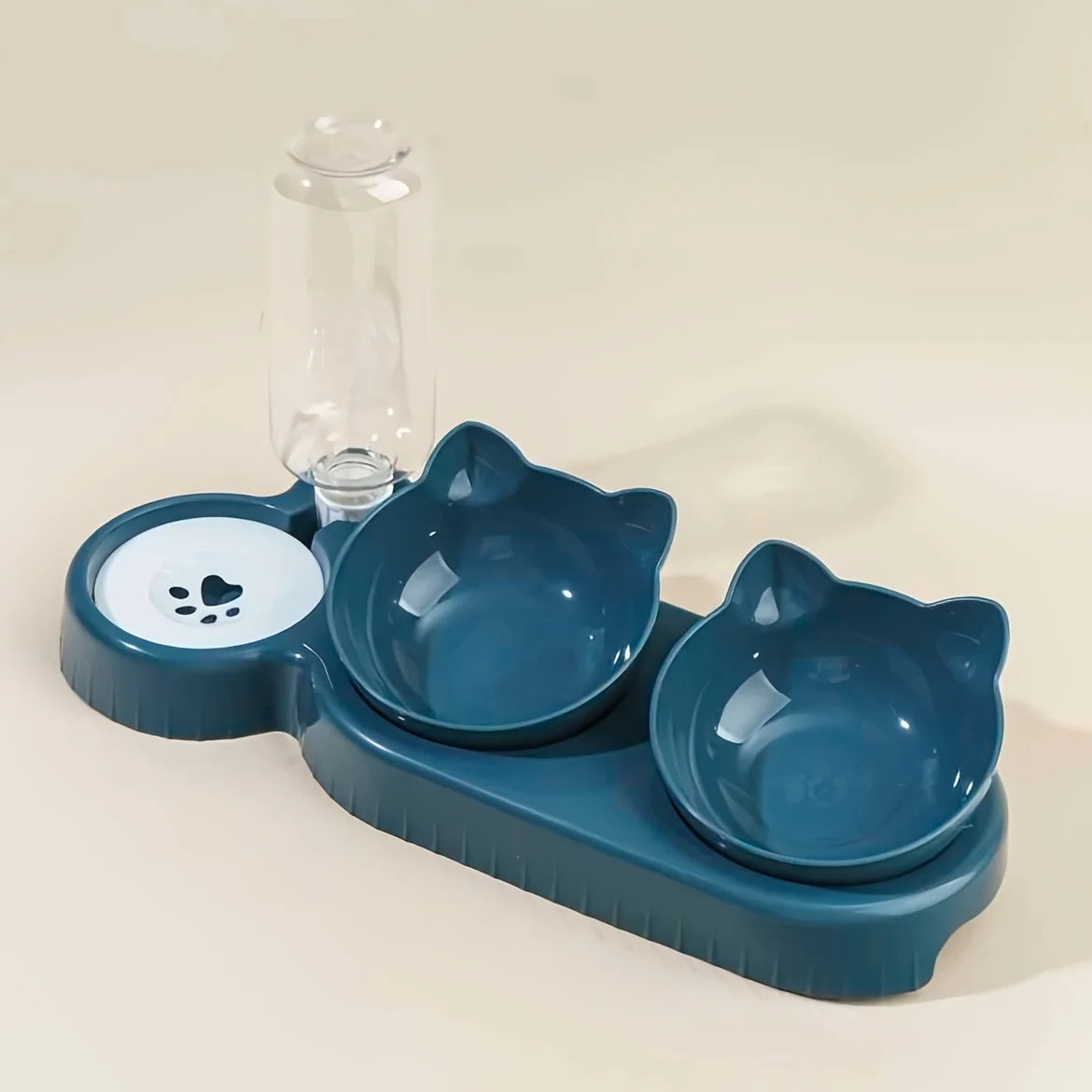 3-in-1 Katzennapf mit Wasserflasche – Neigbares Design für Nackenschutz & automatische Wasserversorgung